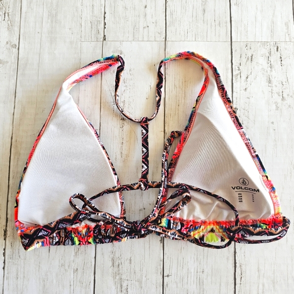 Volcom Swim Bikini Halter Strappy Top T-back detail Geometric Aztec Tribal Print - Picture 2 of 7